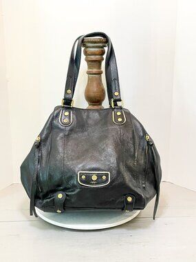 LODIS Los Angeles Black Genuine Leather Hobo Tote Bag